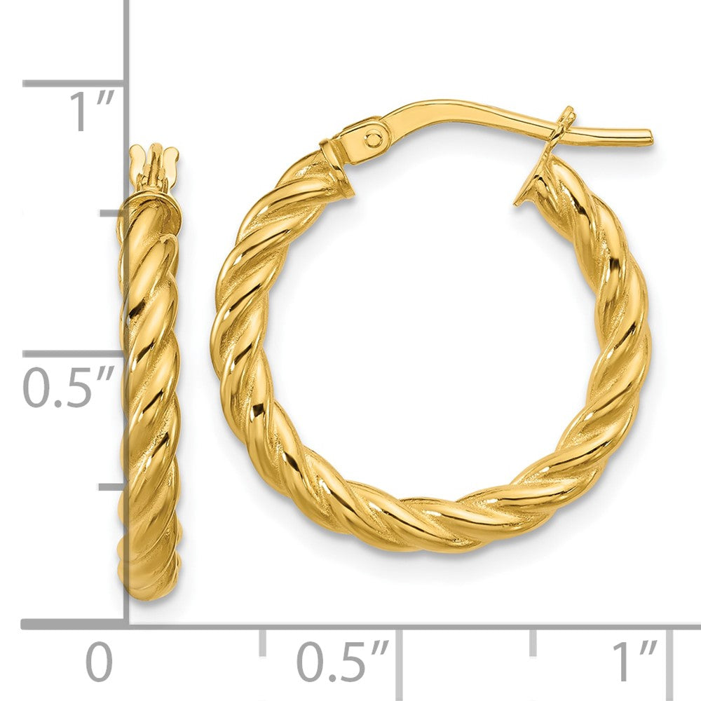 14K Gelbgold Poliert und Gedreht Rund Creolen