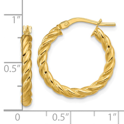 14K Gelbgold Poliert und Gedreht Rund Creolen