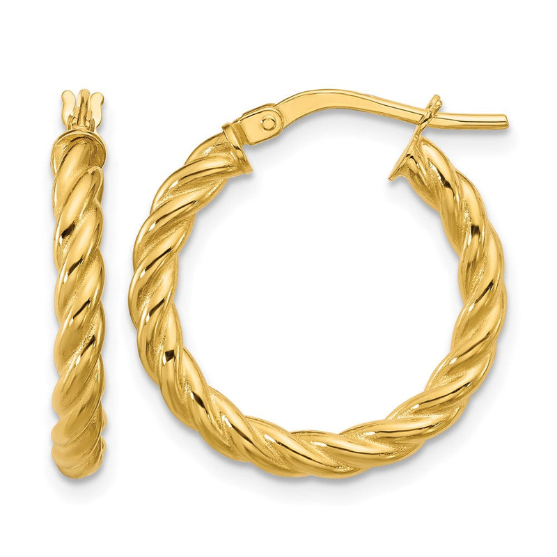 14K Gelbgold Poliert und Gedreht Rund Creolen
