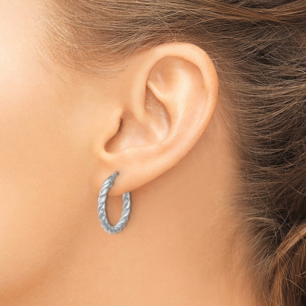 14K Gelb & Rhodium Weiß Rhodiniert Platin Poliert/twisted Rund Creolen