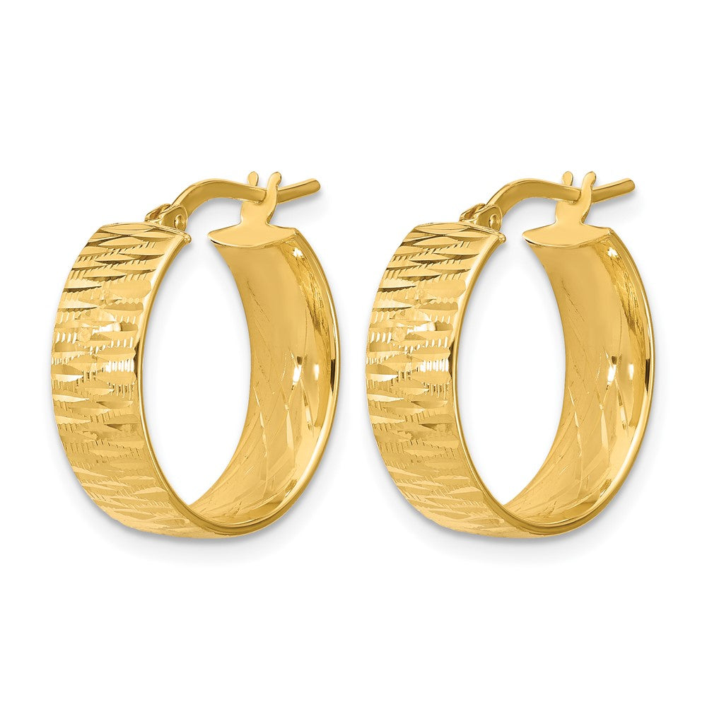 14K Gelbgold Poliert und Diamantiert Rund Creolen