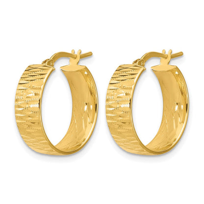 14K Gelbgold Poliert und Diamantiert Rund Creolen