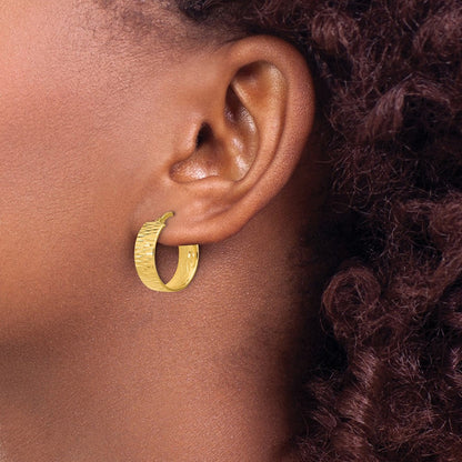 14K Gelbgold Poliert und Diamantiert Rund Creolen