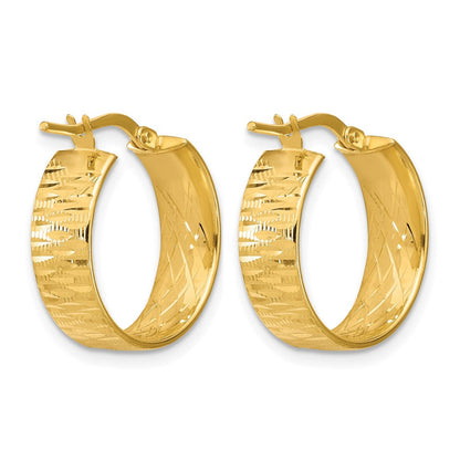 14K Gelbgold Poliert und Diamantiert Rund Creolen