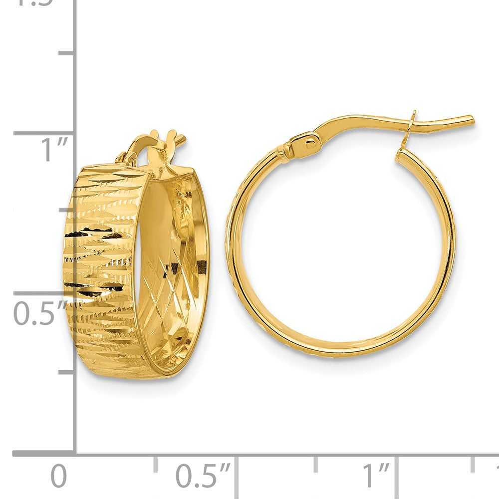 14K Gelbgold Poliert und Diamantiert Rund Creolen