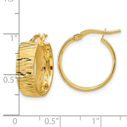 14K Gelbgold Poliert und Diamantiert Rund Creolen