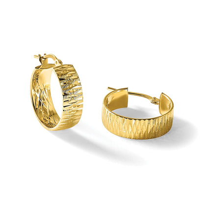 14K Gelbgold Poliert und Diamantiert Rund Creolen