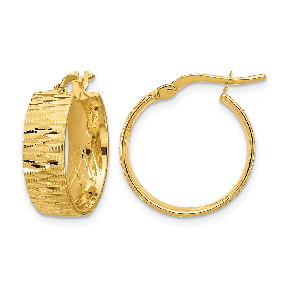 14K Gelbgold Poliert und Diamantiert Rund Creolen