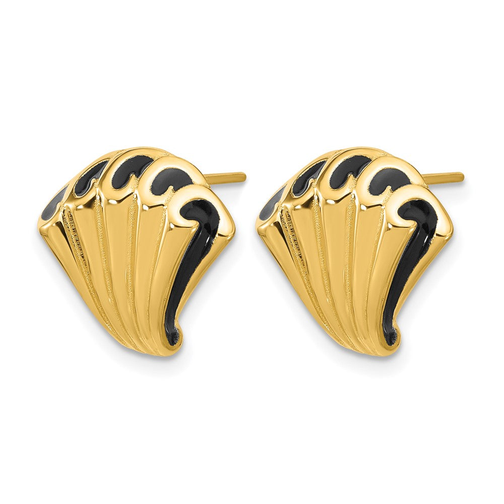 14K Gelbgold Schwarz Emaille Poliert Fantasie Ohrstecker
