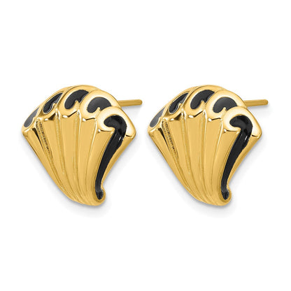14K Gelbgold Schwarz Emaille Poliert Fantasie Ohrstecker