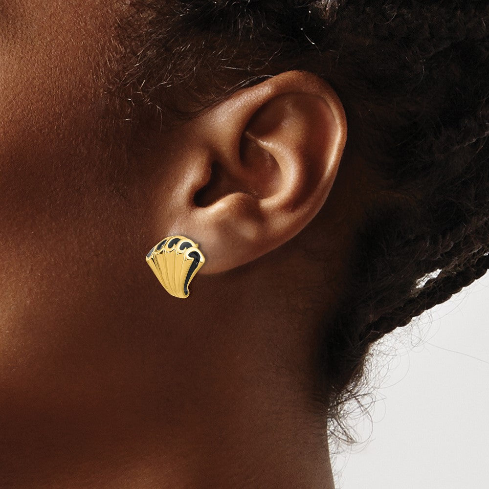 14K Gelbgold Schwarz Emaille Poliert Fantasie Ohrstecker