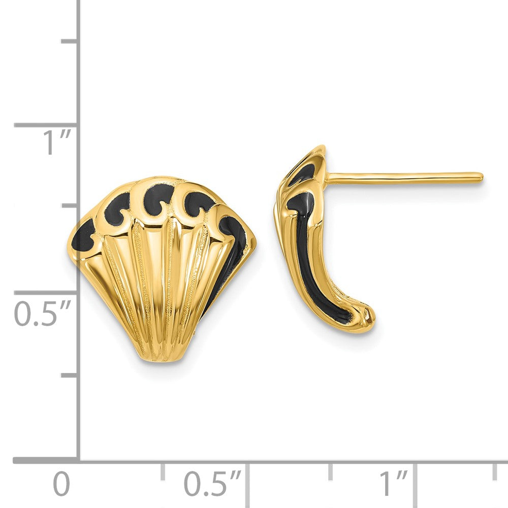 14K Gelbgold Schwarz Emaille Poliert Fantasie Ohrstecker