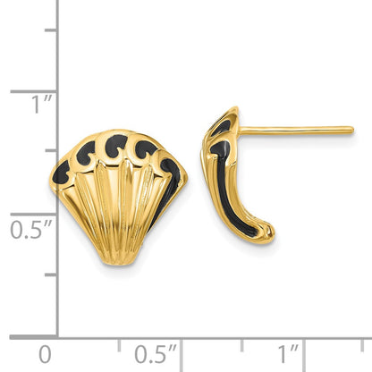 14K Gelbgold Schwarz Emaille Poliert Fantasie Ohrstecker