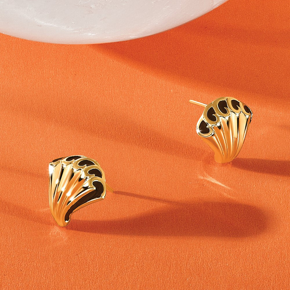 14K Gelbgold Schwarz Emaille Poliert Fantasie Ohrstecker