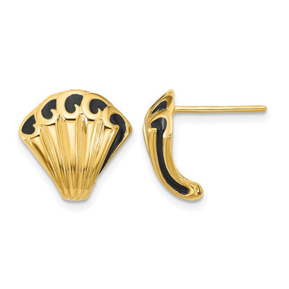 14K Gelbgold Schwarz Emaille Poliert Fantasie Ohrstecker
