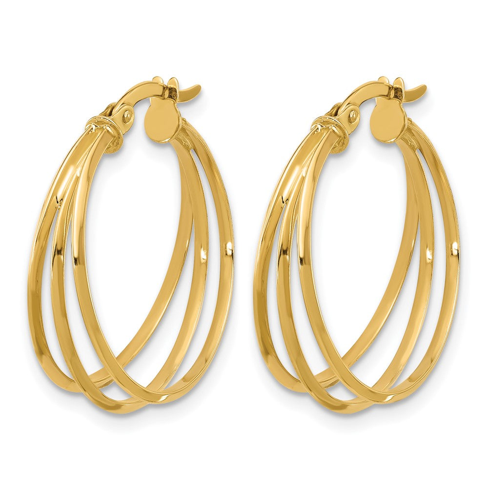 14K Gelbgold Poliert 3 Reihe Rund Creolen