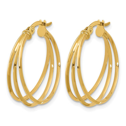 14K Gelbgold Poliert 3 Reihe Rund Creolen