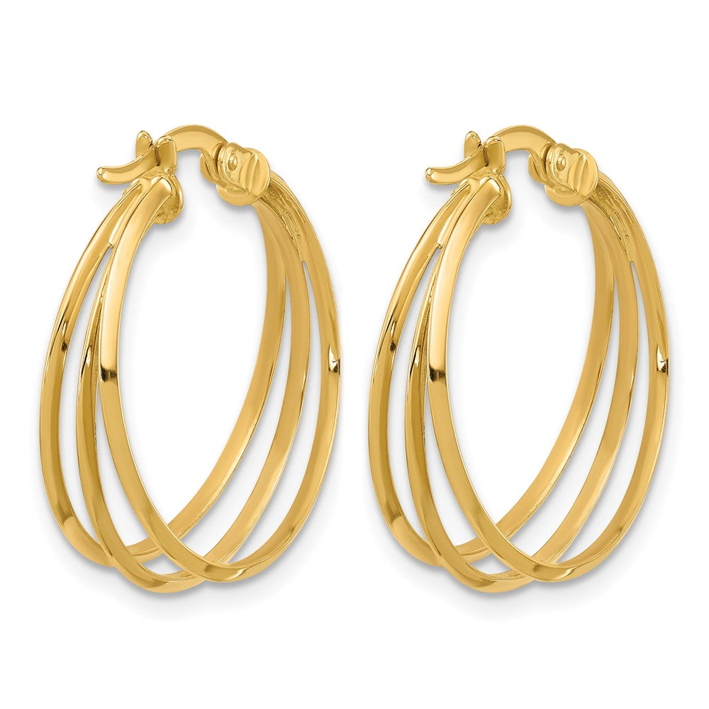 14K Gelbgold Poliert 3 Reihe Rund Creolen