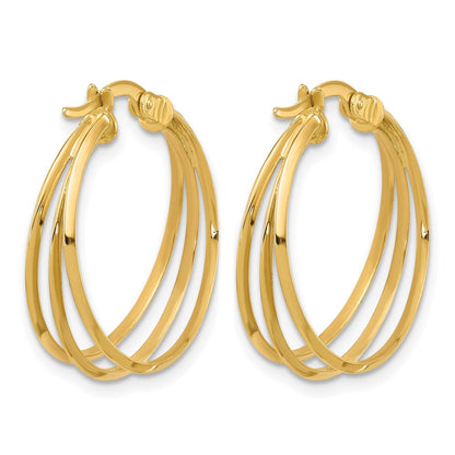 14K Gelbgold Poliert 3 Reihe Rund Creolen