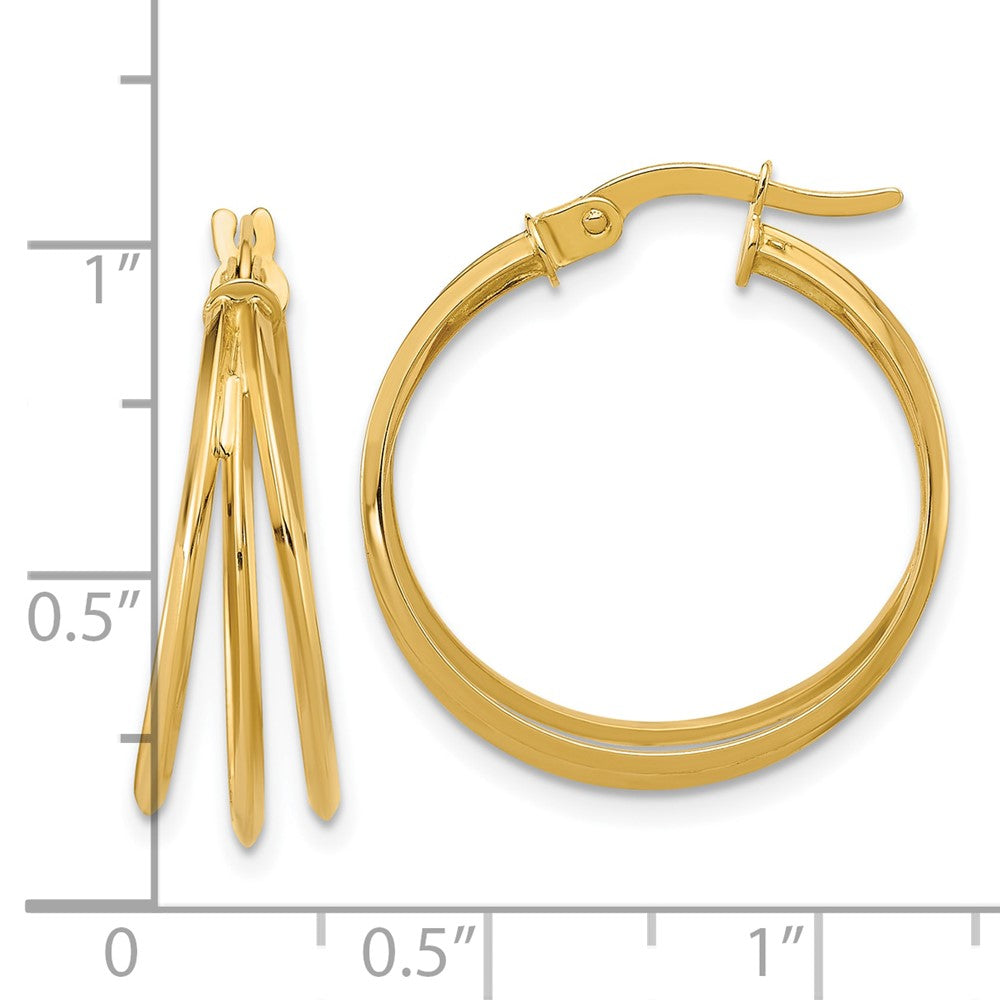 14K Gelbgold Poliert 3 Reihe Rund Creolen