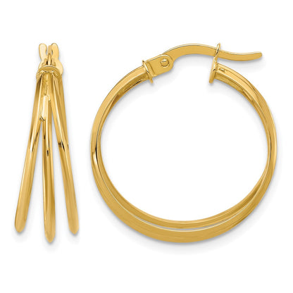 14K Gelbgold Poliert 3 Reihe Rund Creolen