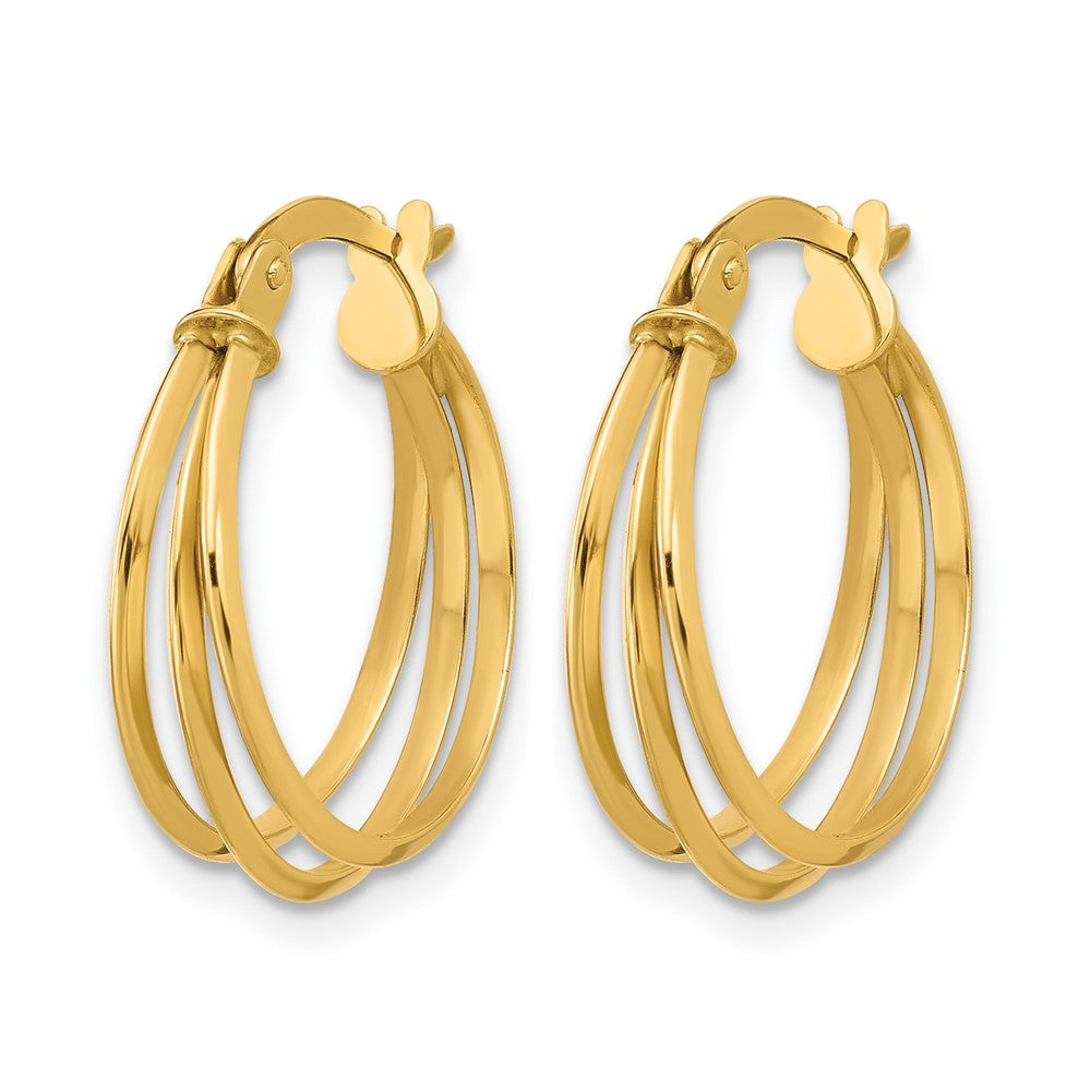 14K Gelbgold Poliert 3 Reihe Rund Creolen