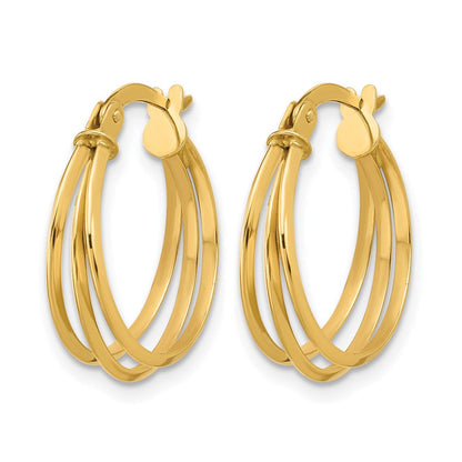 14K Gelbgold Poliert 3 Reihe Rund Creolen