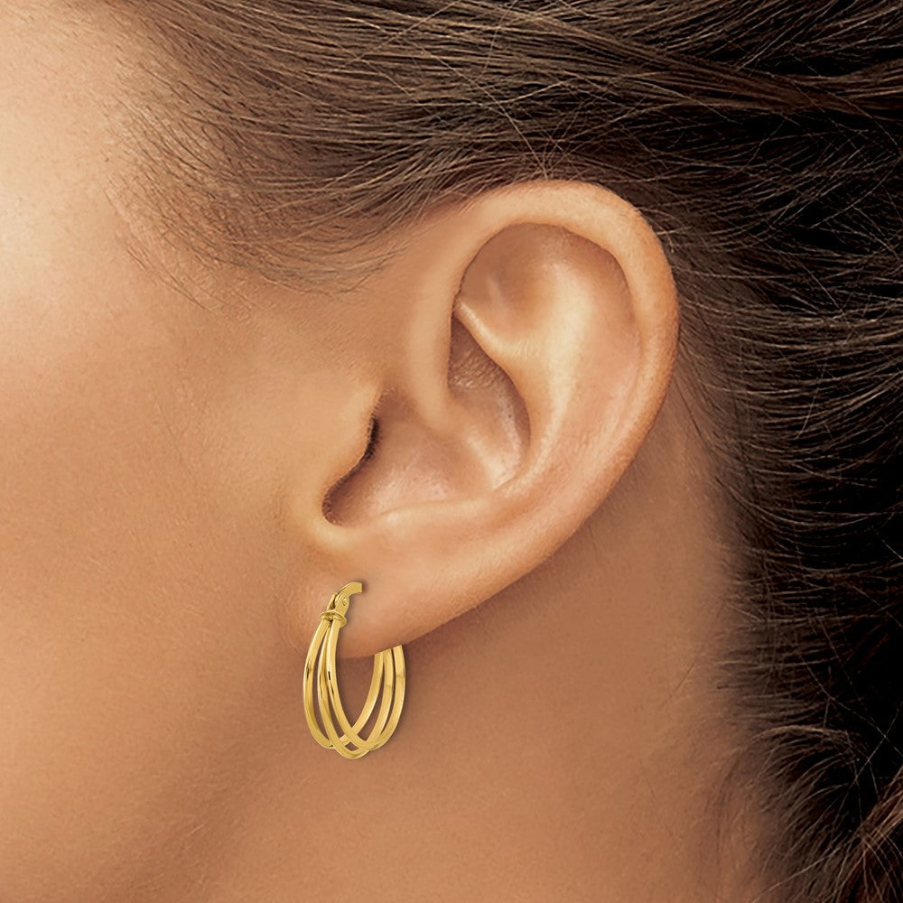 14K Gelbgold Poliert 3 Reihe Rund Creolen