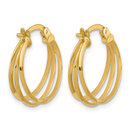 14K Gelbgold Poliert 3 Reihe Rund Creolen