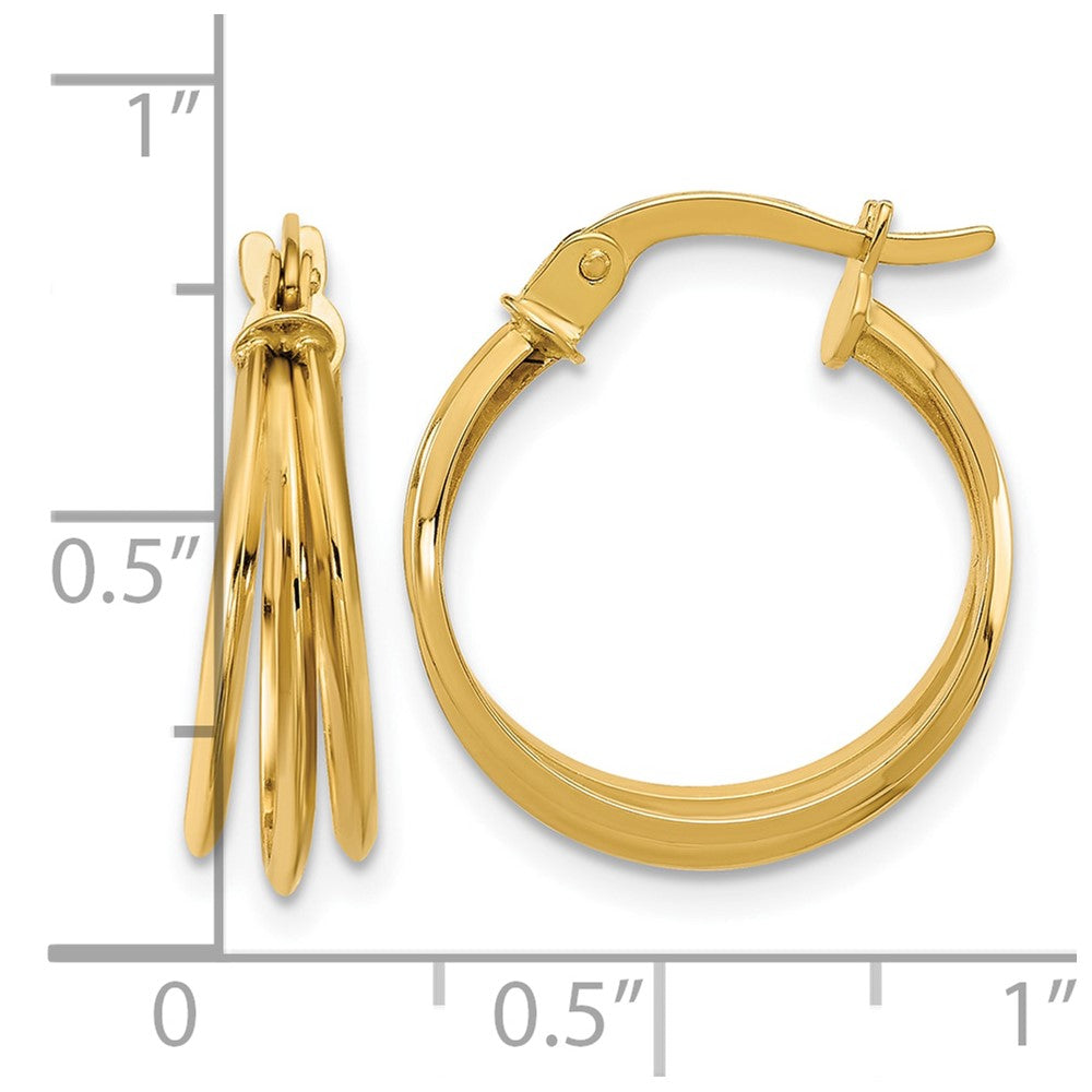 14K Gelbgold Poliert 3 Reihe Rund Creolen
