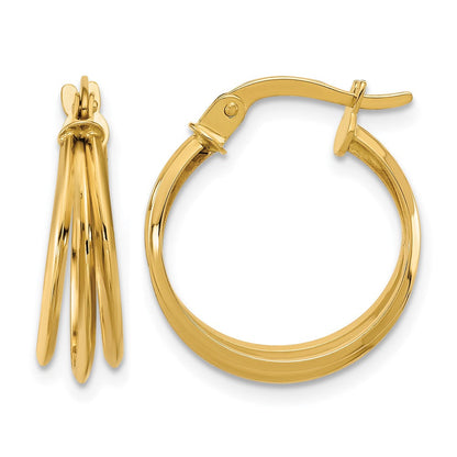14K Gelbgold Poliert 3 Reihe Rund Creolen