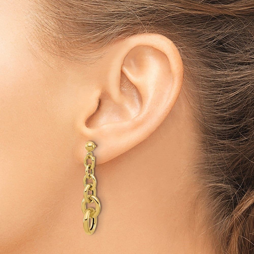 14K Gelbgold Poliert Fantasie Kreis Glieder Hängend Ohrstecker