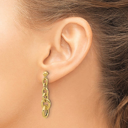 14K Gelbgold Poliert Fantasie Kreis Glieder Hängend Ohrstecker