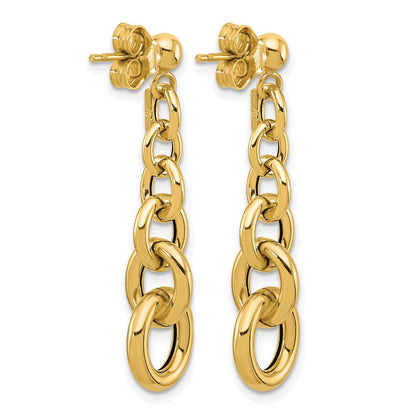 14K Gelbgold Poliert Fantasie Kreis Glieder Hängend Ohrstecker