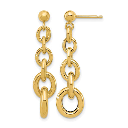 14K Gelbgold Poliert Fantasie Kreis Glieder Hängend Ohrstecker