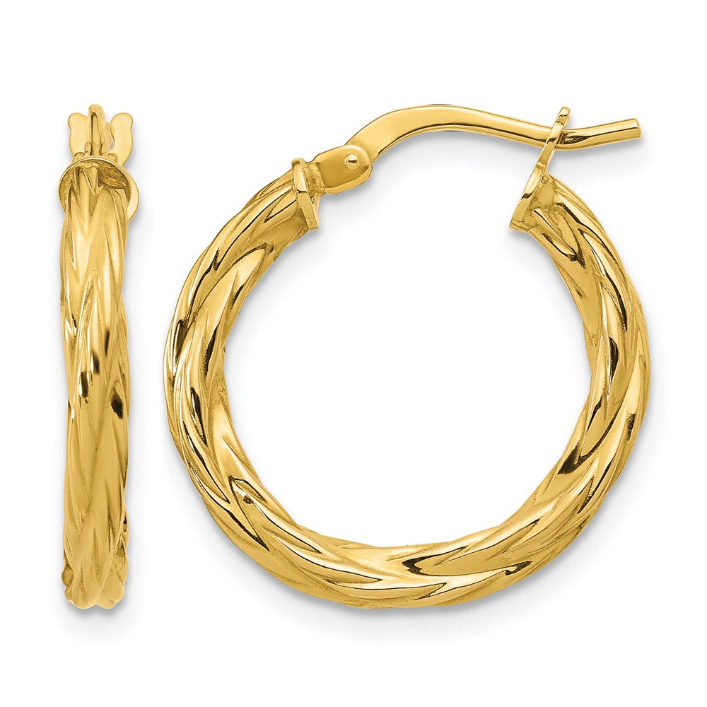 14K Gelbgold Poliert Gedreht Rund Creolen