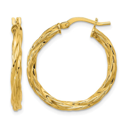 14K Gelbgold Poliert Gedreht Rund Creolen