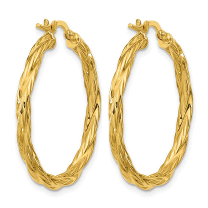 14K Gelbgold Poliert Gedreht Rund Creolen