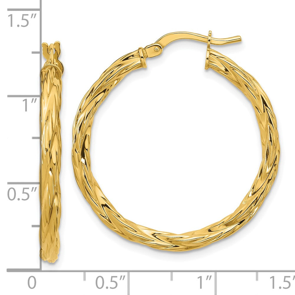 14K Gelbgold Poliert Gedreht Rund Creolen