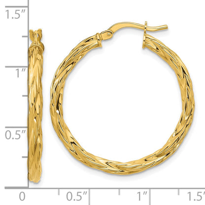 14K Gelbgold Poliert Gedreht Rund Creolen