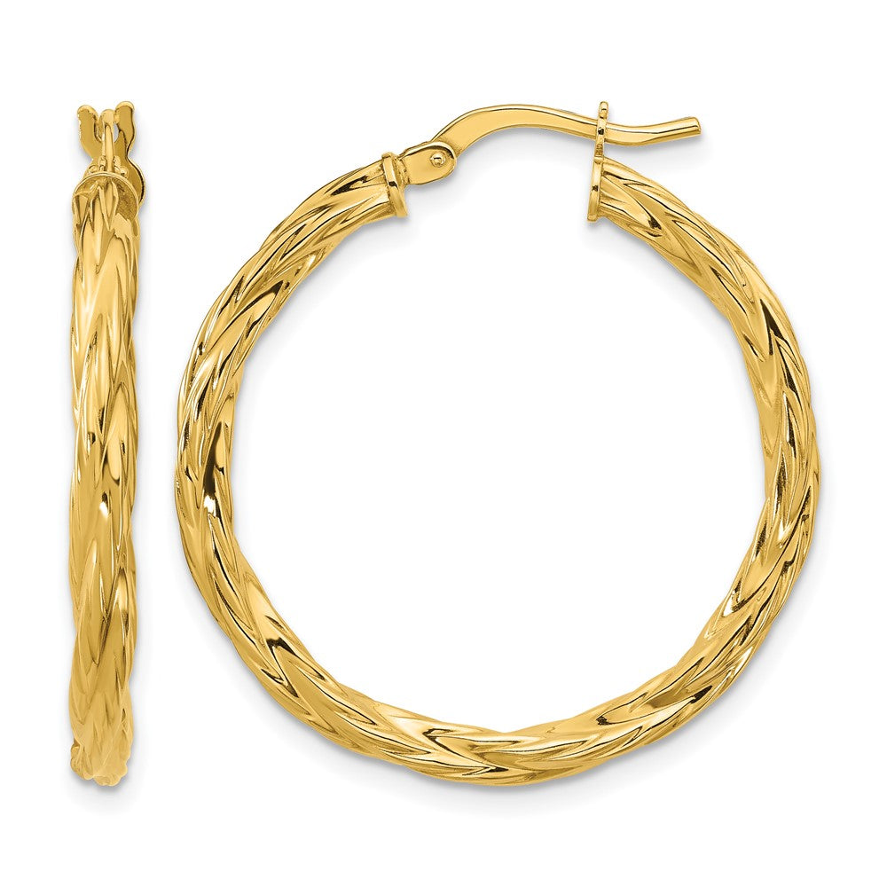 14K Gelbgold Poliert Gedreht Rund Creolen