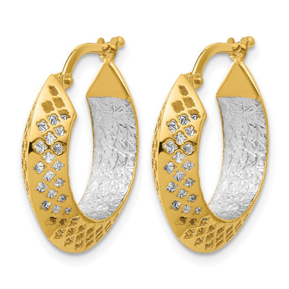 14K Bicolor Poliert und Diamantiert Creolen