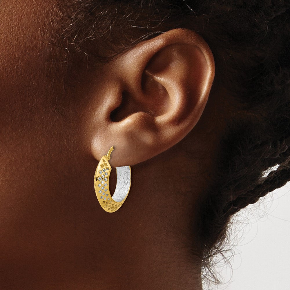 14K Bicolor Poliert und Diamantiert Creolen