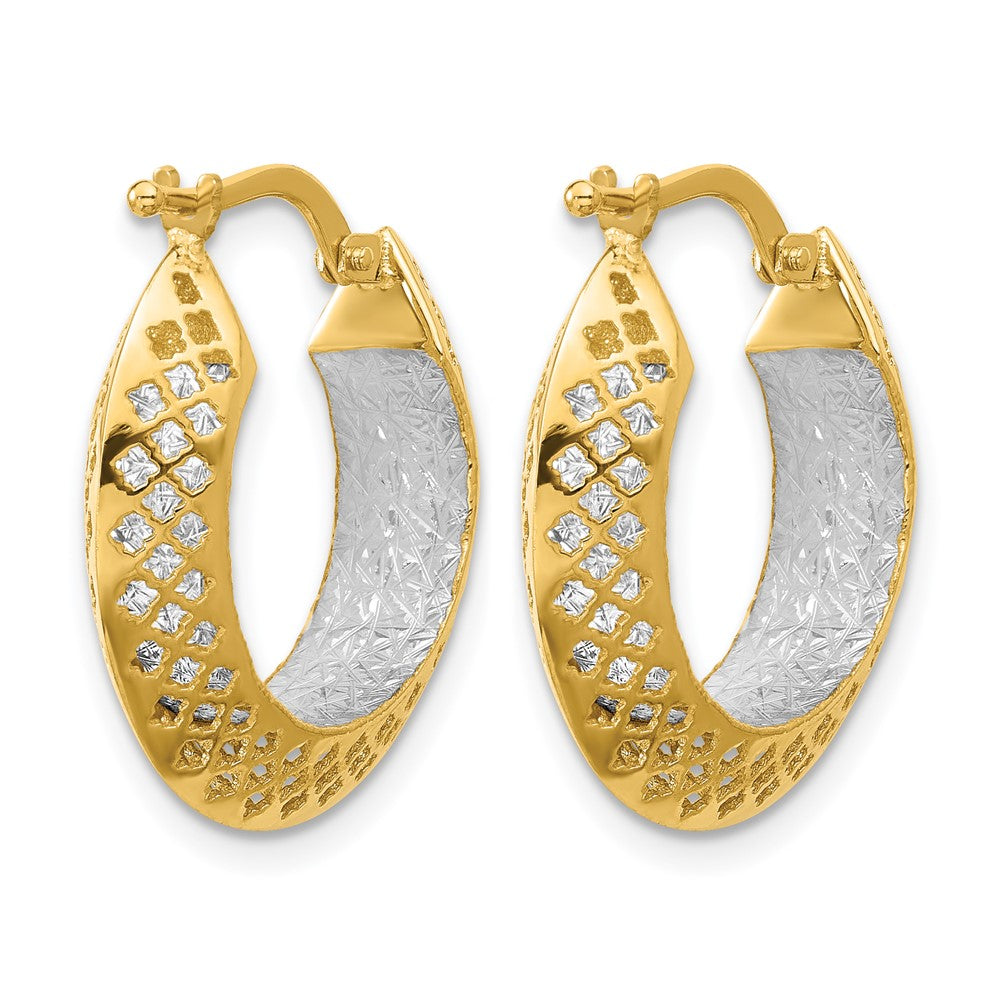 14K Bicolor Poliert und Diamantiert Creolen
