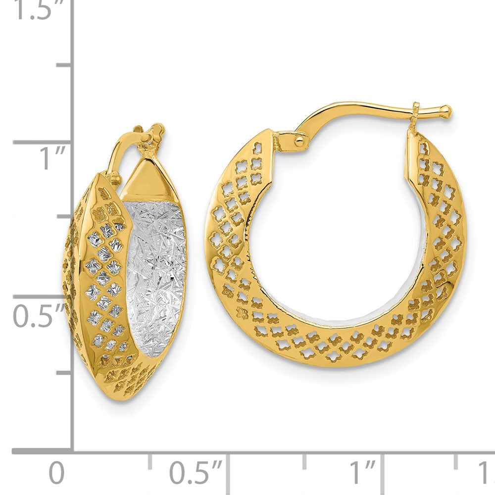 14K Bicolor Poliert und Diamantiert Creolen