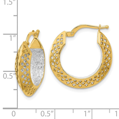 14K Bicolor Poliert und Diamantiert Creolen