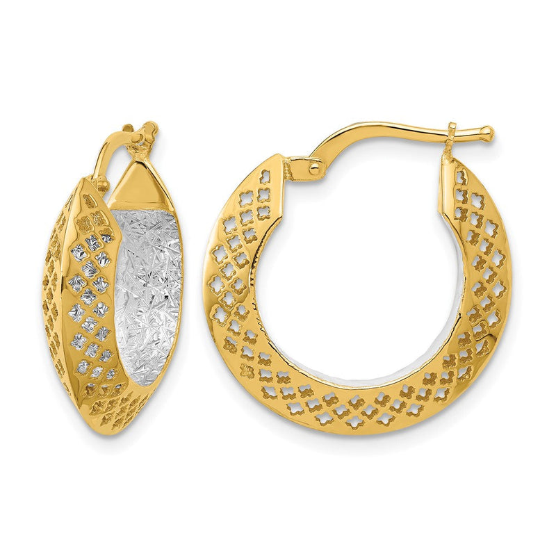 14K Bicolor Poliert und Diamantiert Creolen