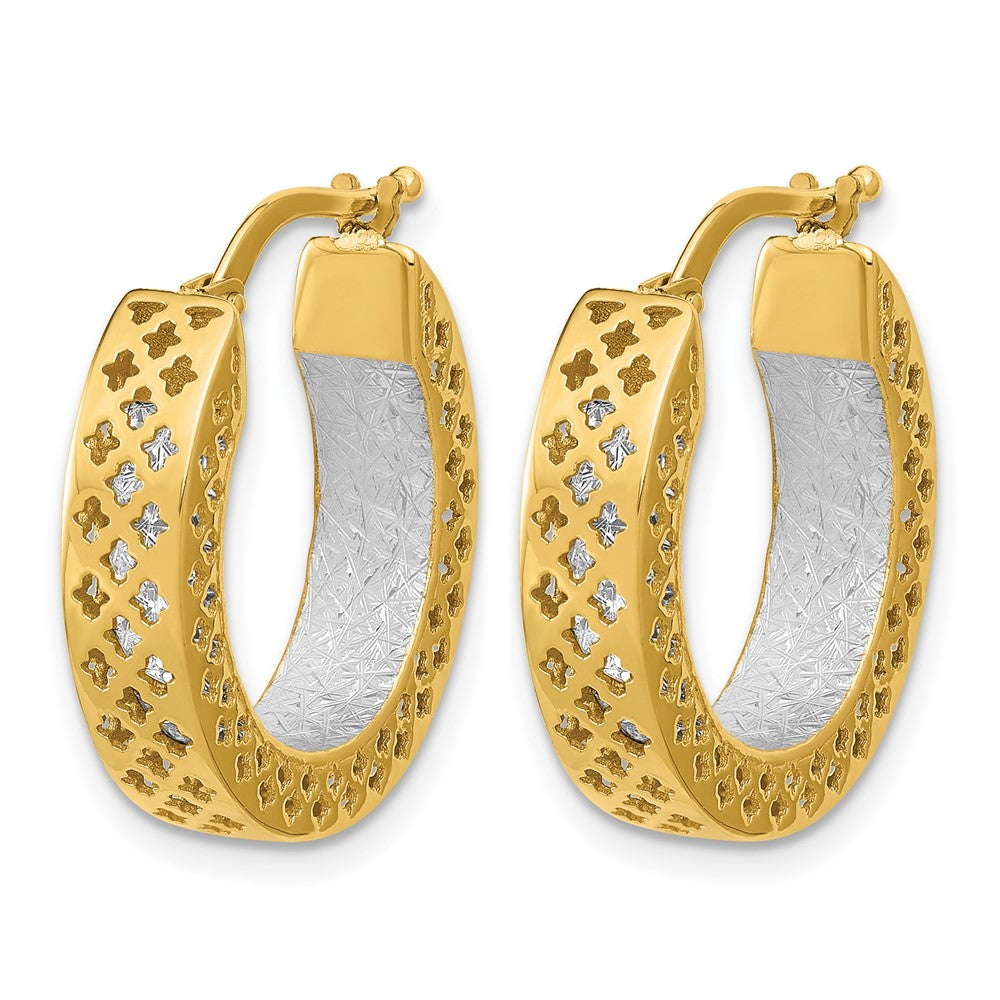 14K Bicolor Poliert und Diamantiert Creolen