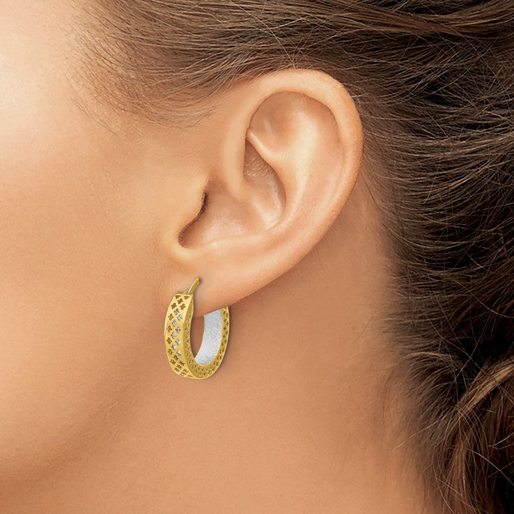 14K Bicolor Poliert und Diamantiert Creolen