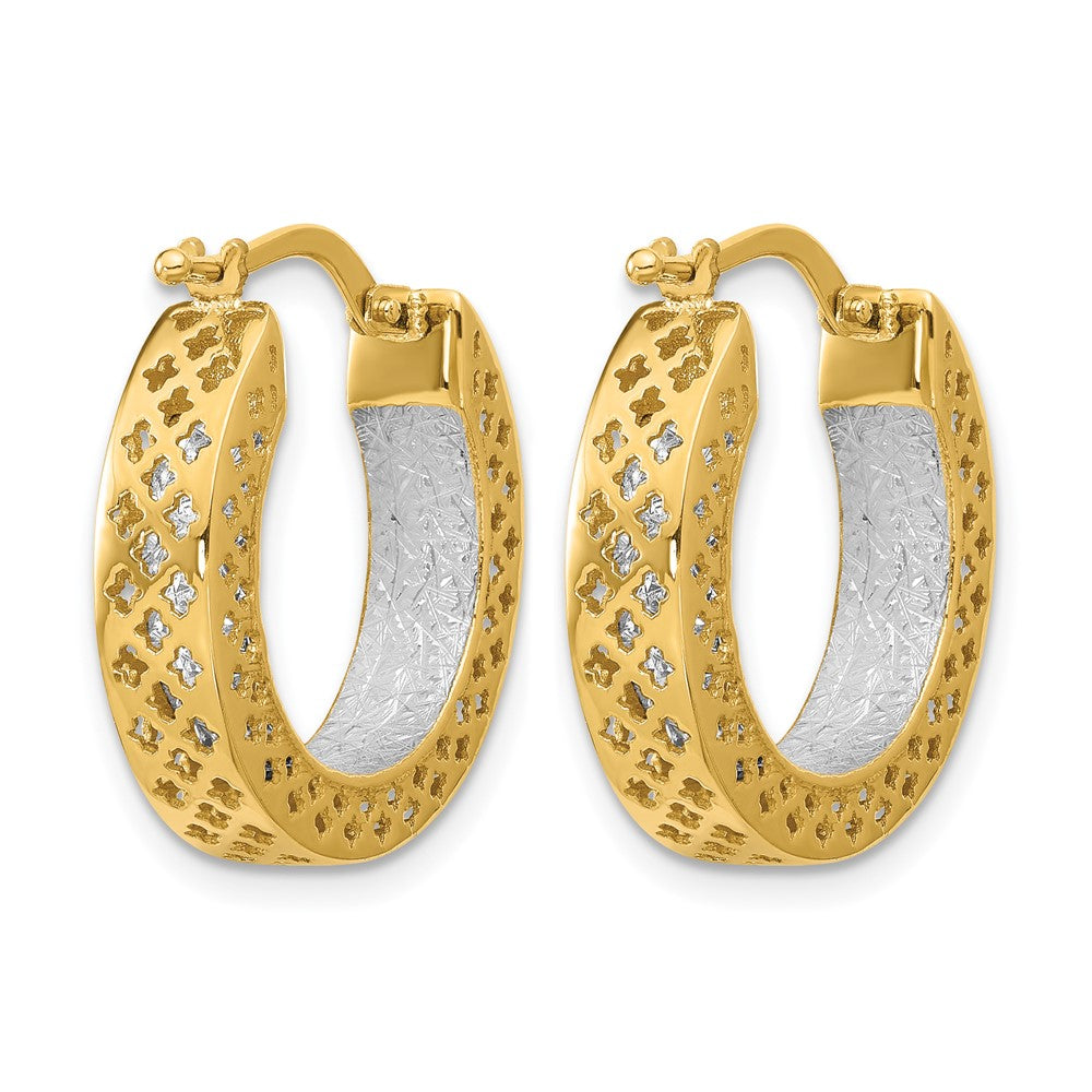 14K Bicolor Poliert und Diamantiert Creolen
